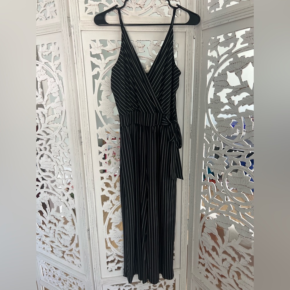 Kaileigh Black and White Striped Midi Dress